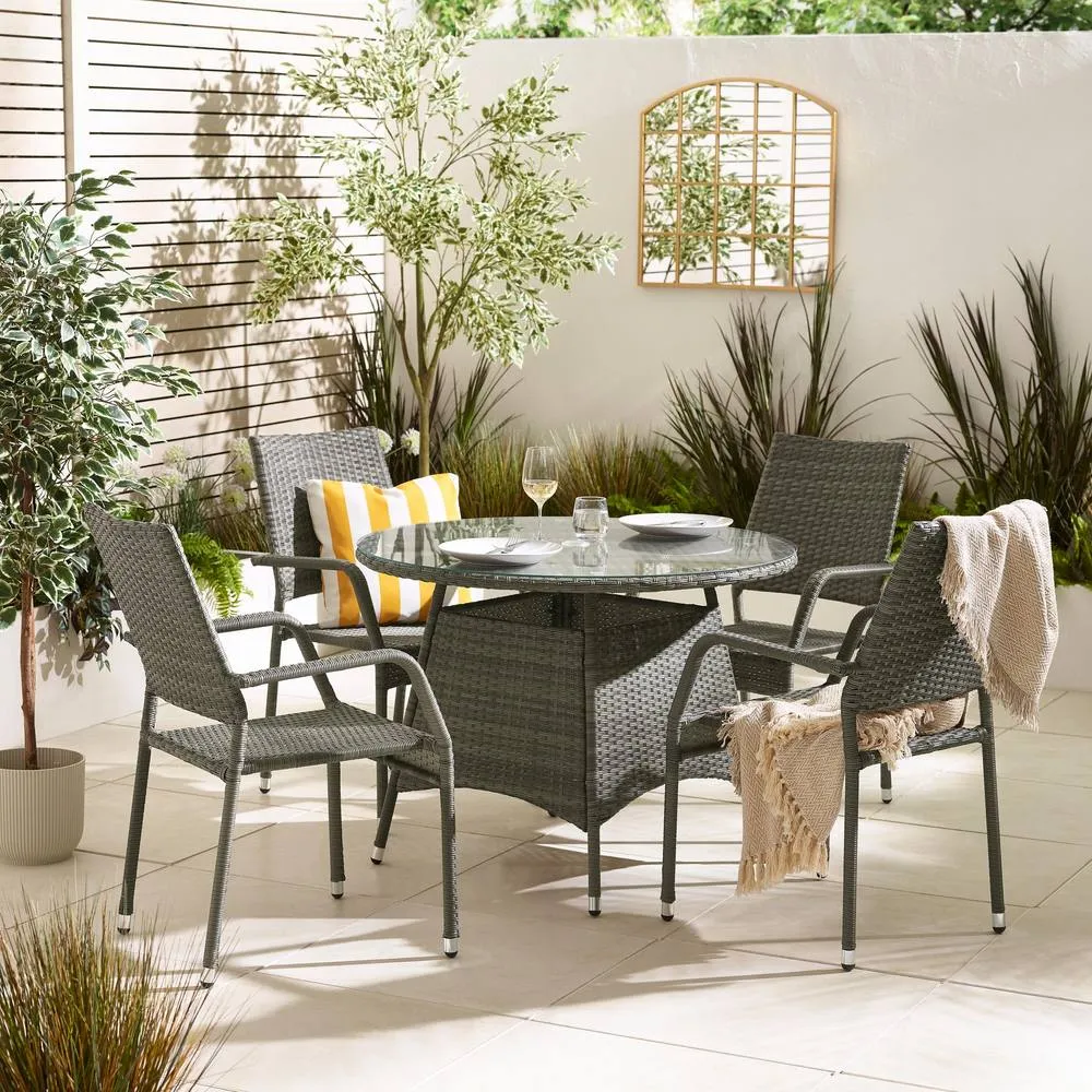 FurnitureboxUK Antigua Rattan 4 Seat Round Table Garden Dining Set in Grey 1