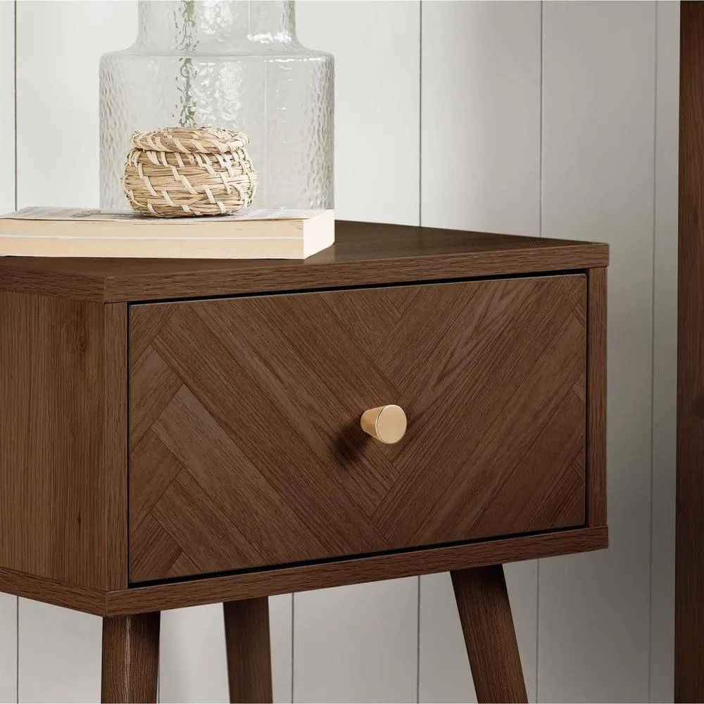 Birlea 1 Drawer Walnut Bedside Herringford Chevron Parquet in Brown 2