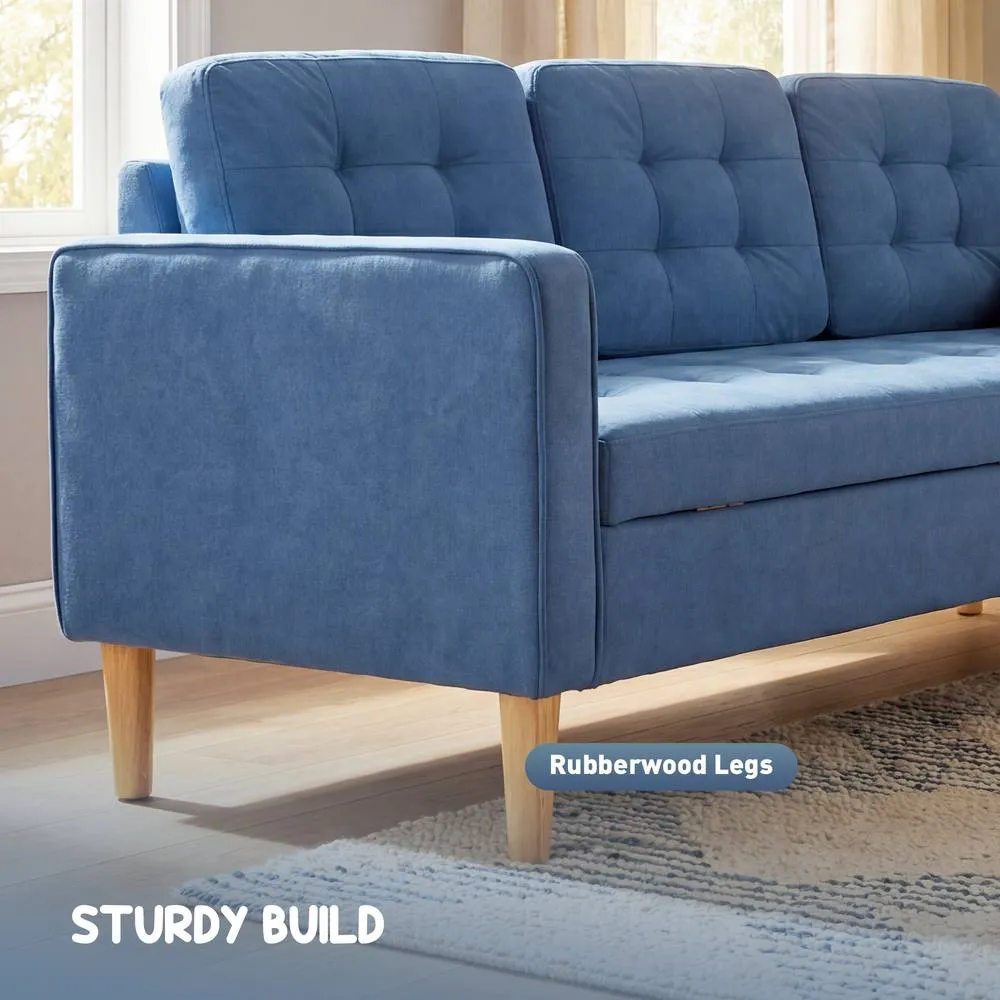 HOMCOM Modern 3 Seater Sofa with Hidden Storage & Rubber Wood Legs in Blue 6