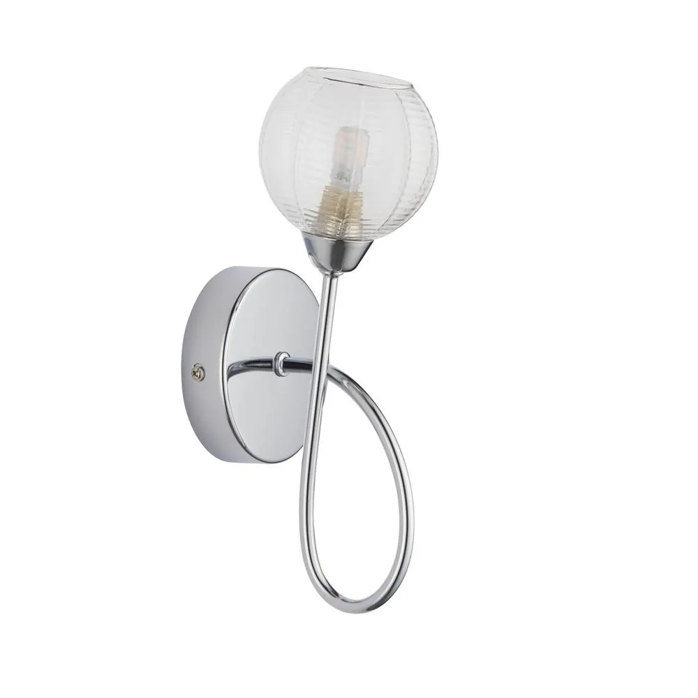 First Choice Lighting Set of 2 Tatton - Chrome with Ribbed Glass Wall Lamps in Silver 2