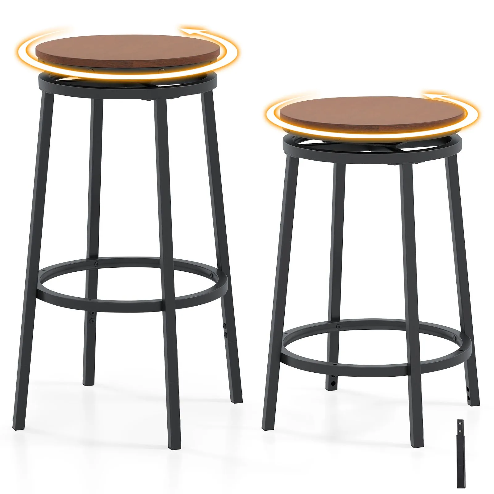 Costway 360° Swivel Bar Stools Set of 2 74/61cm Height Adjustable Stools in Brown 4