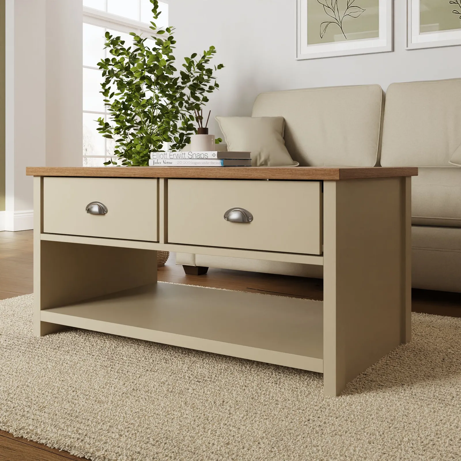 GFW Lancaster 2 Drawer Coffee Table in Cream 2