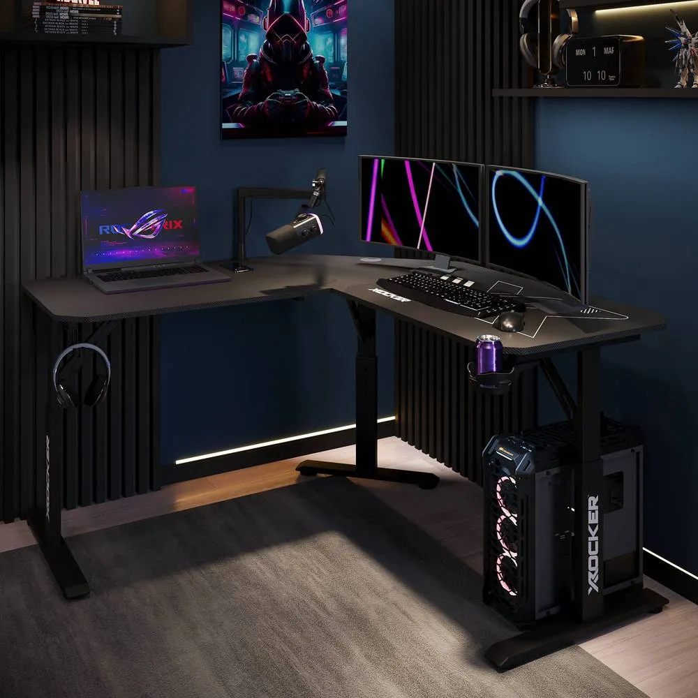 X Rocker Cougar 140cm Height Adjustable Corner Gaming Desk & Mousepad - Black