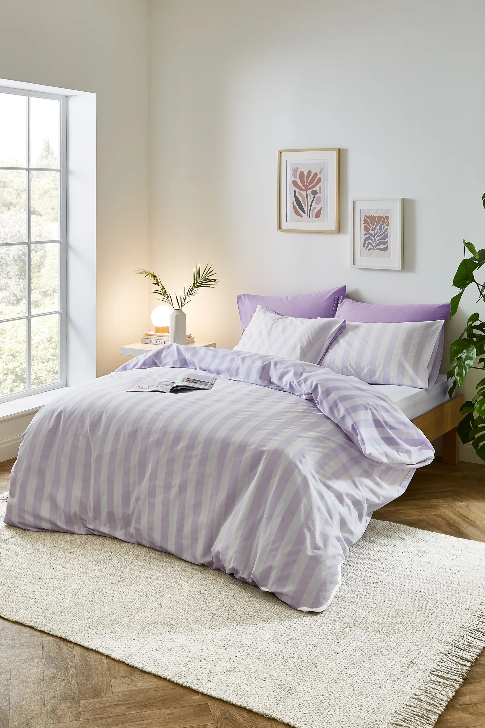 Sassy B 'Stripe Tease' Reversible Duvet Cover Set in Lilac
