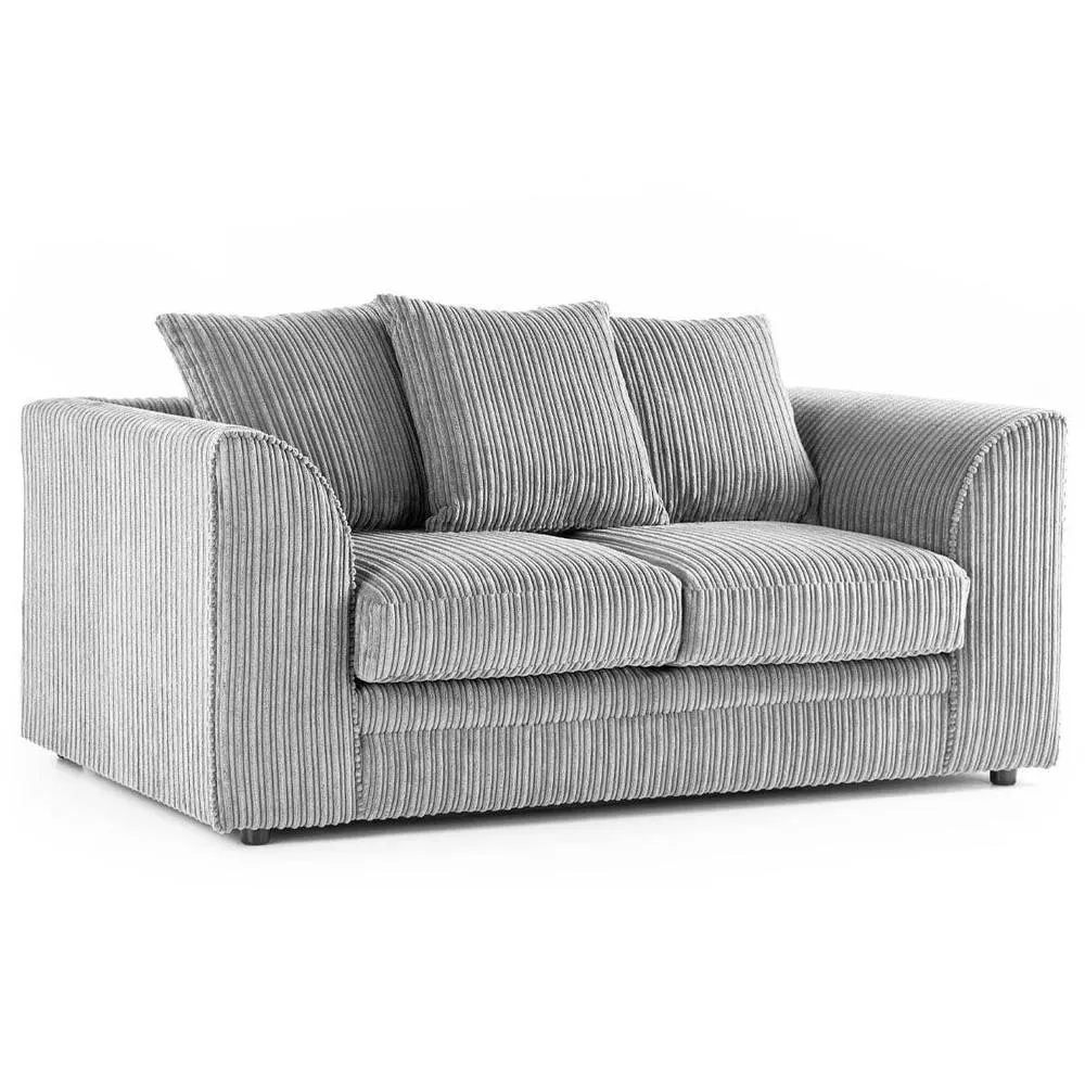 Bliss Furniture Jumbo Cord Scatter Back 2-Seater Sofa in Silver, Cozy Everyday Comfort in Silver