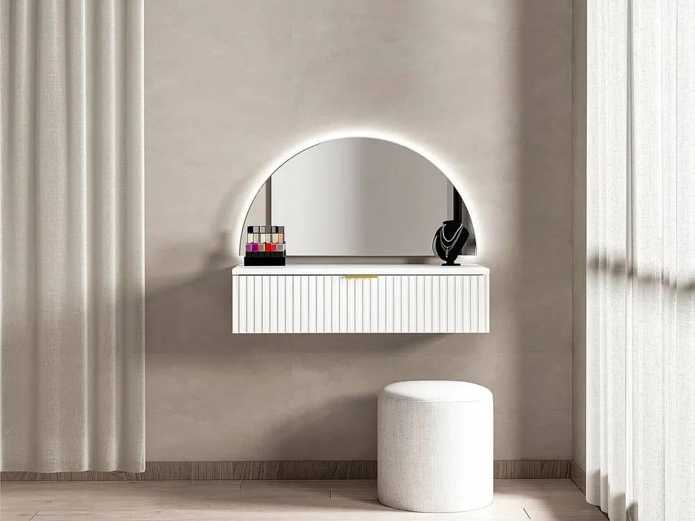 Vente-unique Wall-Mounted Dressing Table With Mirror & LED Lighting - 1 Drawer in White 5