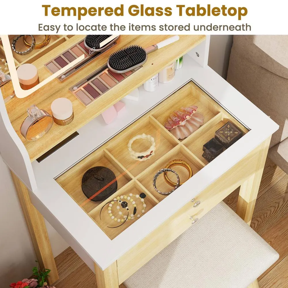 Costway Vanity Desk with Mirror & Lights Small Makeup Table w/3 Light Modes in White 4