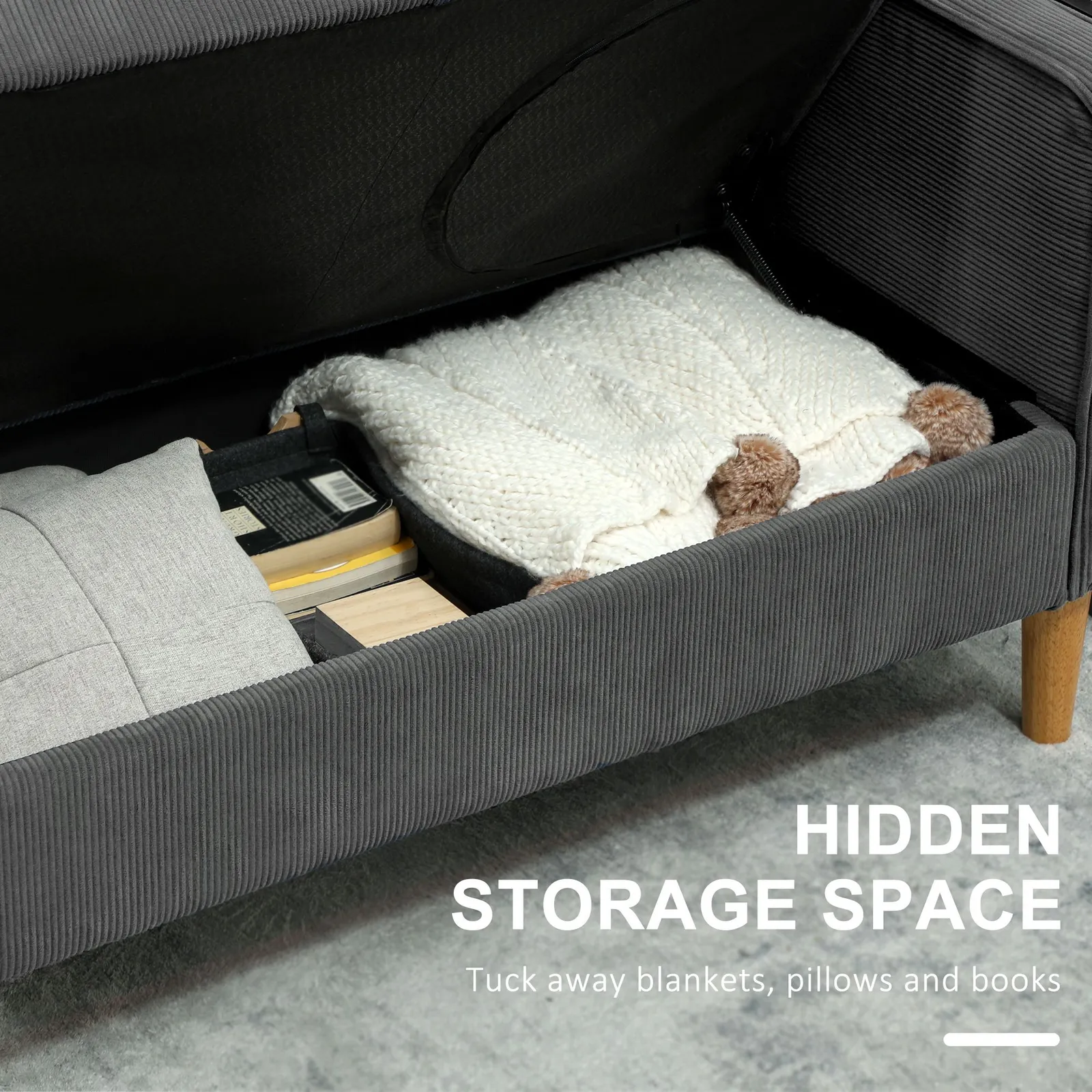 HOMCOM Compact 2 Seater Sofa with Under Seat Storage for Small Spaces in Grey 4