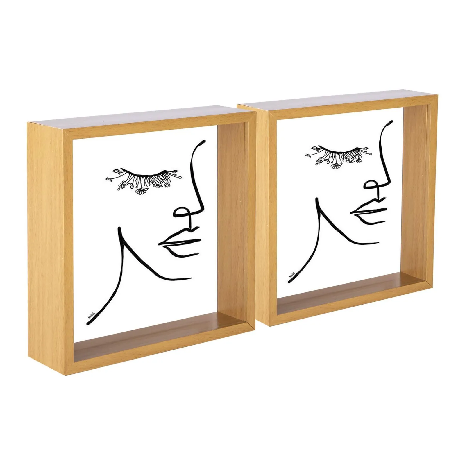 Nicola Spring 3D Deep Box Photo Frames - 8 x 8" - Pack of 5 in Light Brown