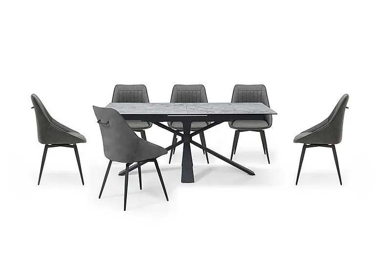 Crete Large Extending Dining Table and 6 Faux Leather Swivel Chairs