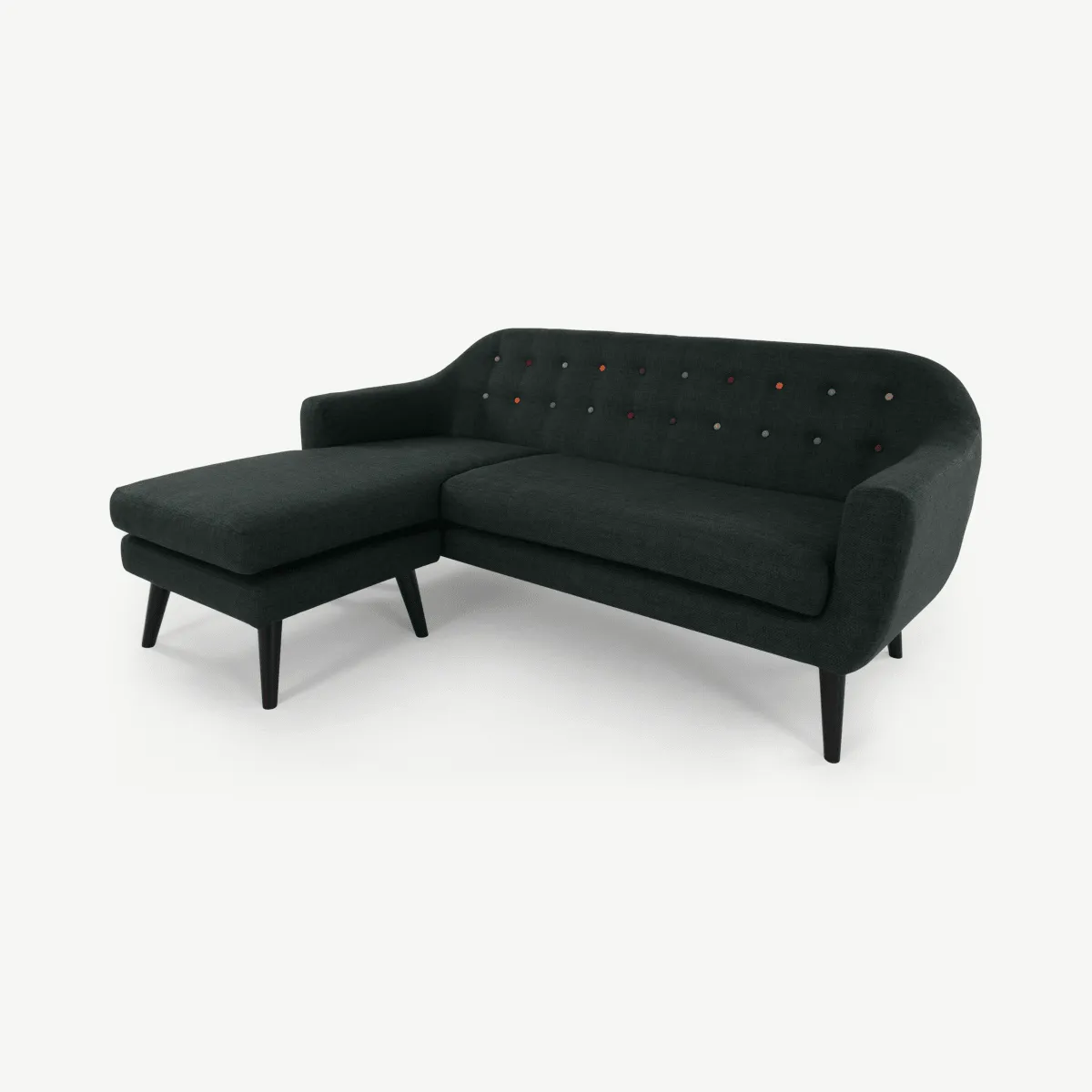 Ritchie Chaise End Corner Sofa, Anthracite Grey with Rainbow Buttons Fabric