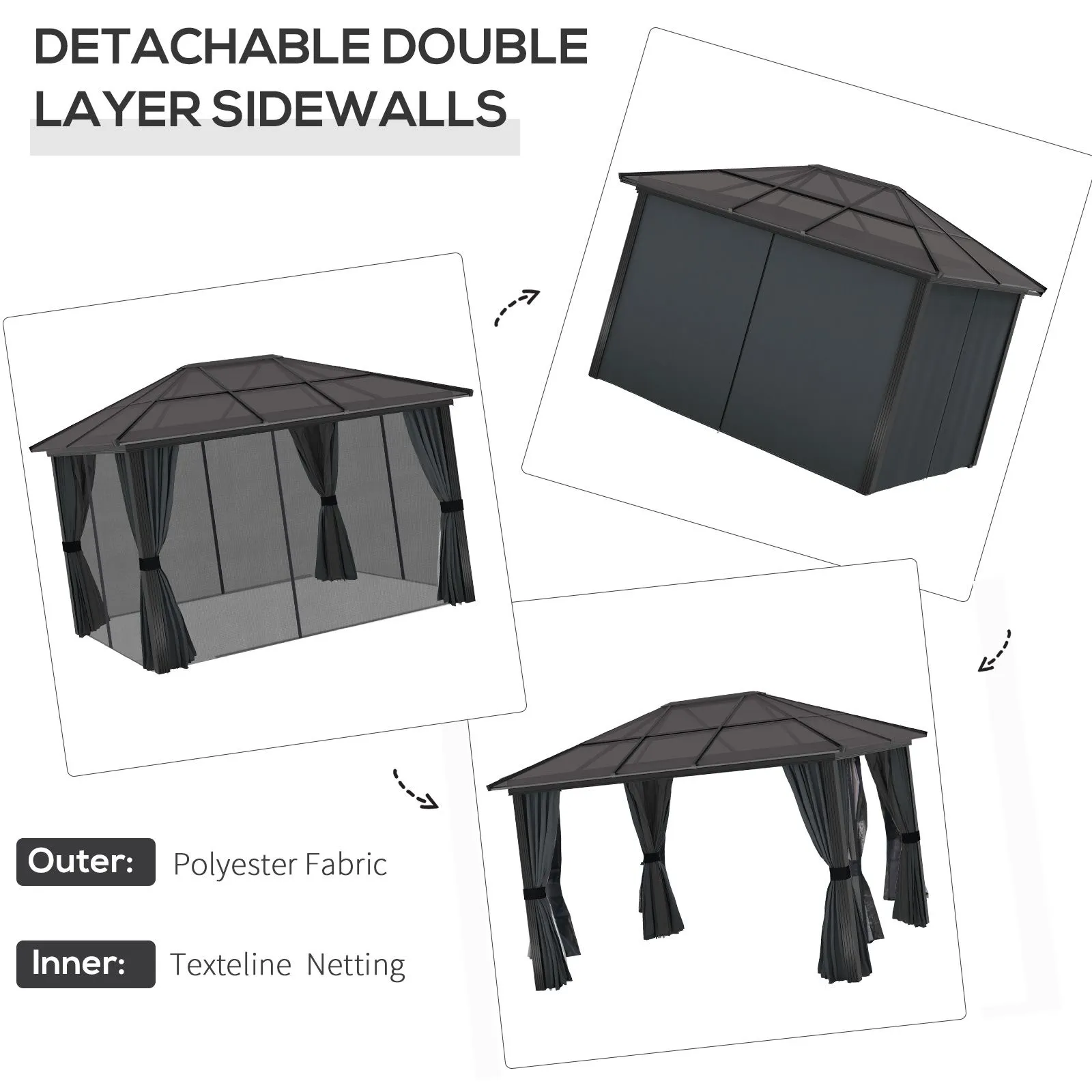 OUTSUNNY Hardtop Gazebo Canopy with Mosquito Netting & Curtains in Black 5