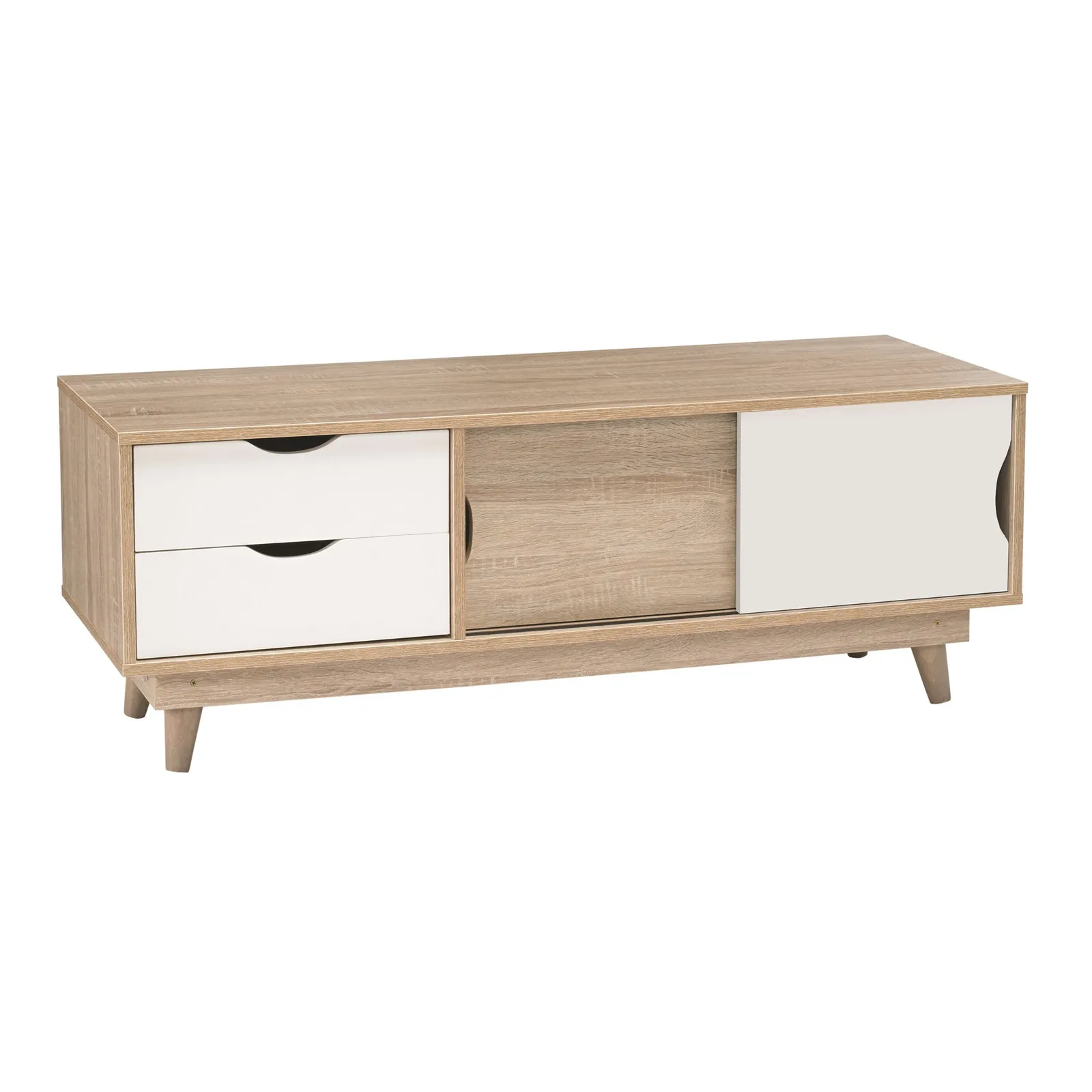 Scandi 2 Drawer White TV Media Unit Brown and White
