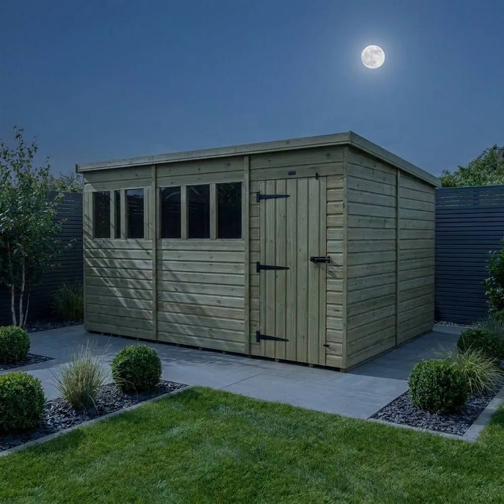 Buttercup Farm 17ft x 10ft Pent Garden Shed Single Door With Windows - Timber in Brown 3