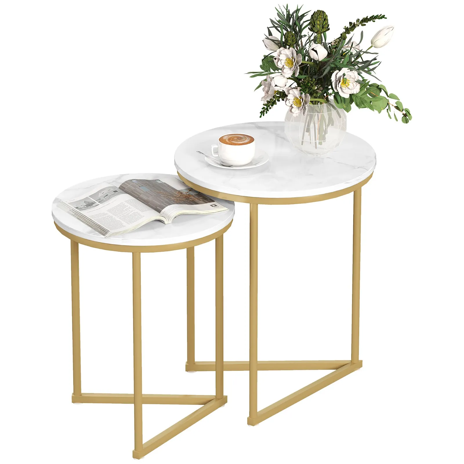 HOMCOM Nesting Coffee Table Set of 2 with Metal Frame, Gold Tone 2