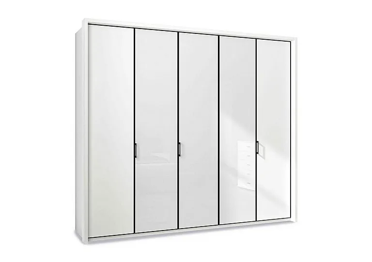 Dallas 257cm 5 Door Hinged Wardrobe with 3 Glass Doors