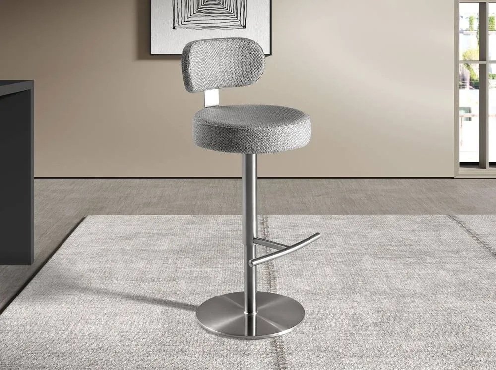 Angel Cerda Marbled-Fabric Swivel Bar Stool in Light Grey 3