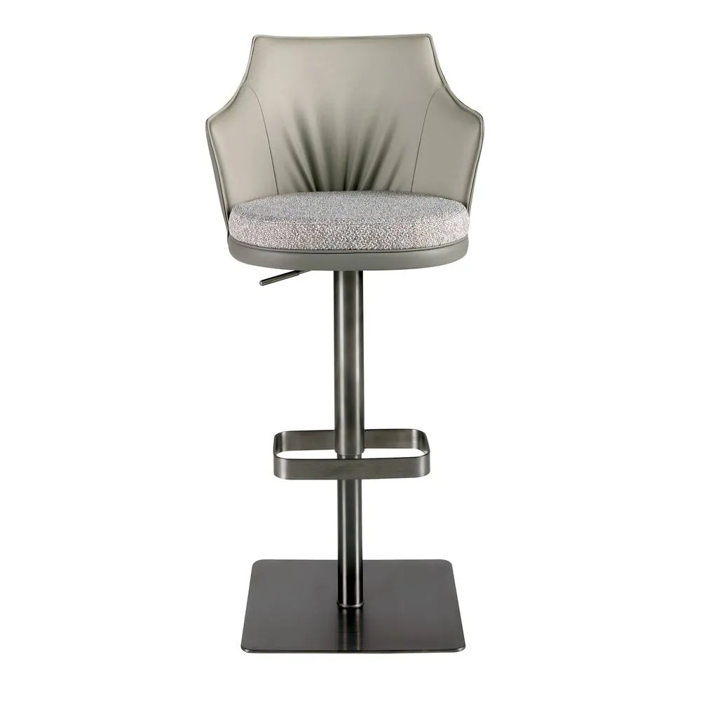 Angel Cerda Marbled-Fabric Swivel Bar Stool with Leatherette Backrest in Grey 2