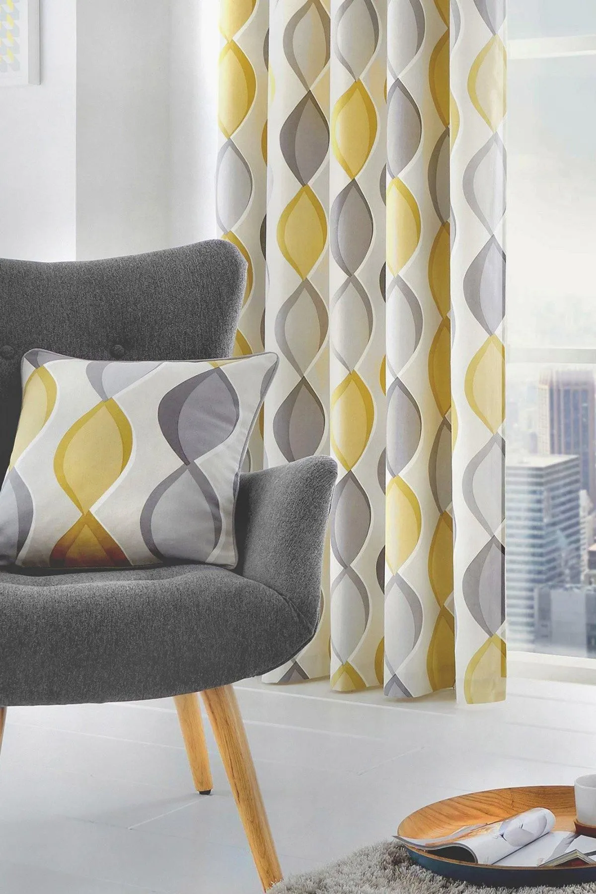 Fusion 'Lennox' Vertical Ogee Print Filled Cushion 100% Cotton in Mustard 2