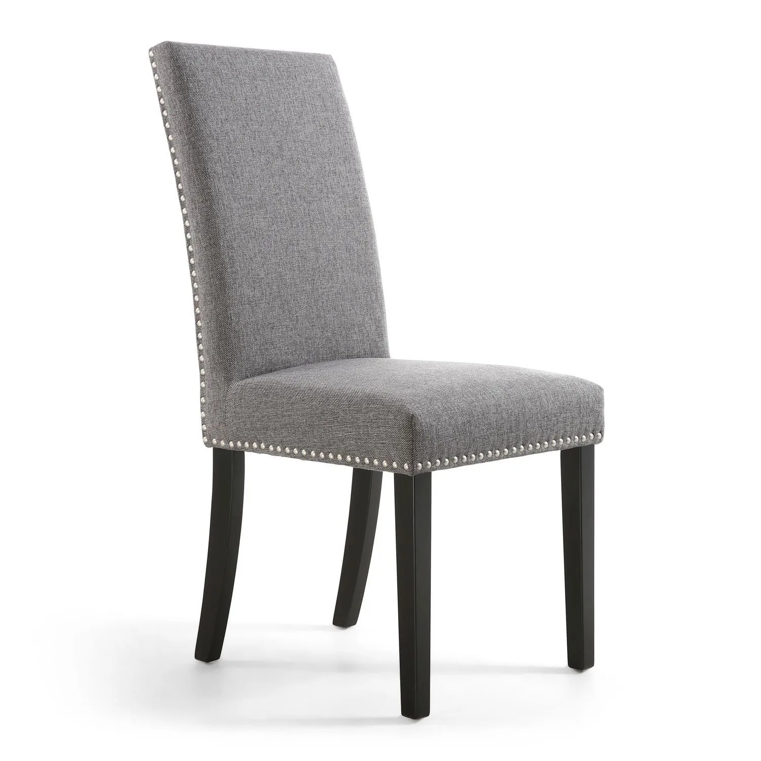 netfurniture RivendelLis Stud Detail Linen Effect Steel Grey Chair Black Legs