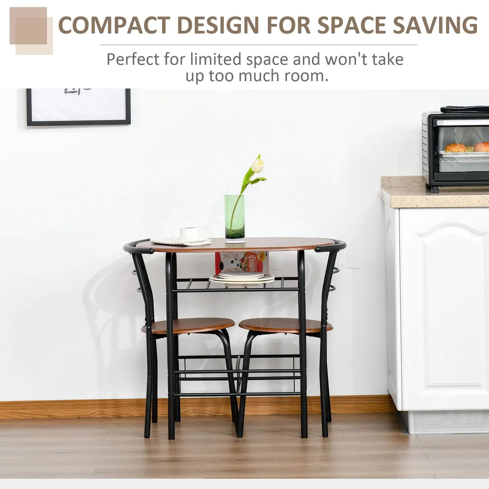 HOMCOM 3 Piece Bar Table Set 2 Stools Industrial Style Dining Room Storage in Light Brown 6