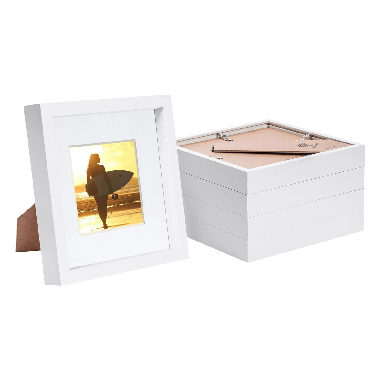 Nicola Spring 8" x 8" White 3D Box Photo Frames - 4" x 4" Mount - Pack of 5 1