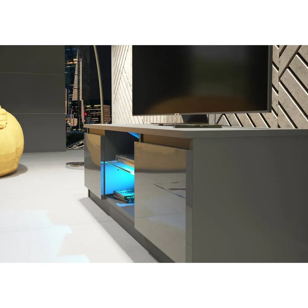 Creative Furniture Aura TV Unit 120cm - Dark Grey with Gloss Doors & LED Lights 4