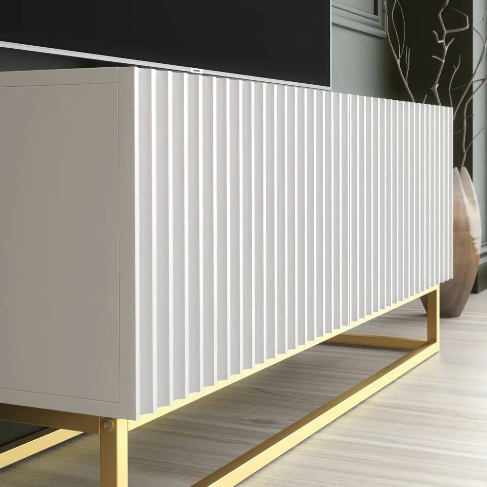 Creative Furniture Ripple TV Unit 100cm - Modern Fluted Design with Push to Open Doors in White 4