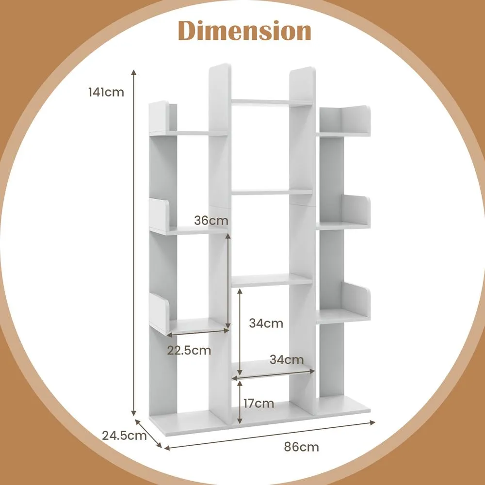 Costway Wooden Bookshelf Tall Bookcase Corner Storage Organizer Display Shelf in Grey 2