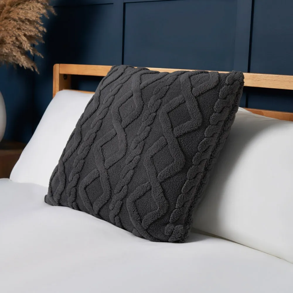 Cable Knit Cushion, Charcoal 1