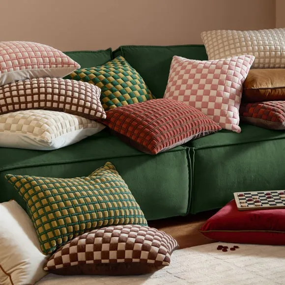 Furn Softie Checkerboard Quilted Cushion Chocolate/Sand 50 X 50Cm, Brown 5