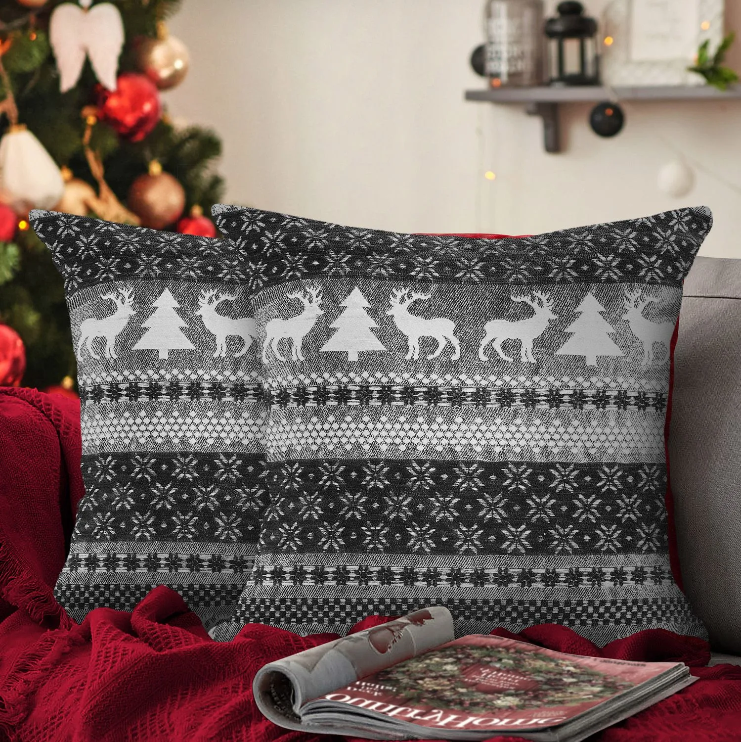 Velosso Nordic Snowflake Filled Christmas Cushion in Silver