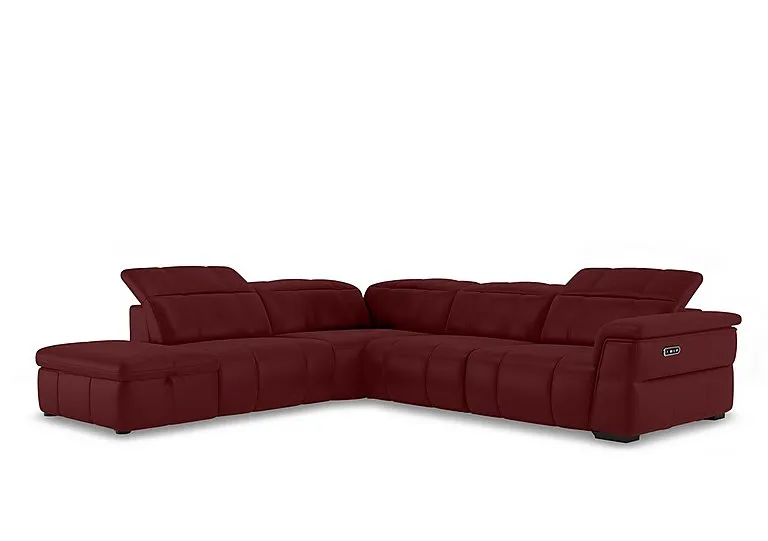 Inca NC Leather Power Recliner Left Hand Facing Corner Sofa with Power Headrests and Storage Chaise End - Ruby - Sofas and Armchairs - In Time for Christmas