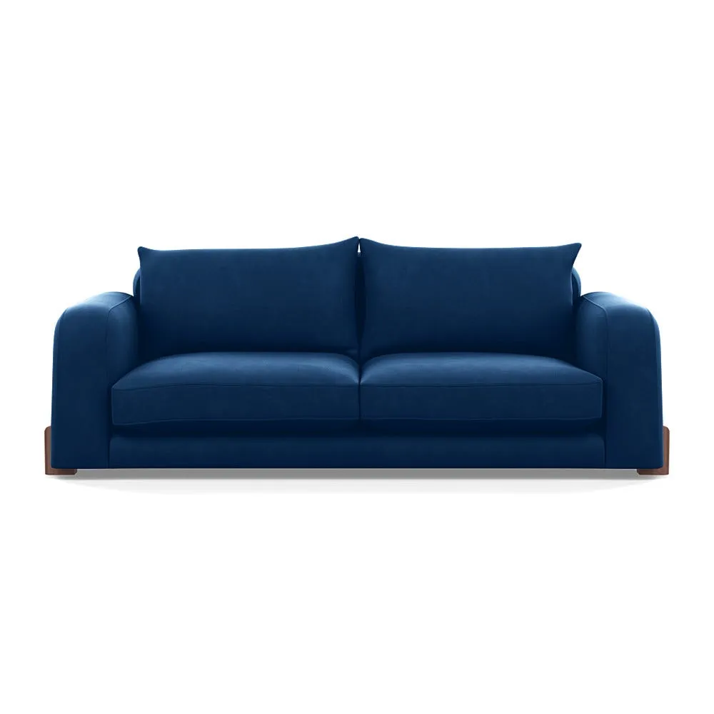 Heal's Nuvola 4 Seater Sofa Velvet Petrol Walnut Stained Feet 1