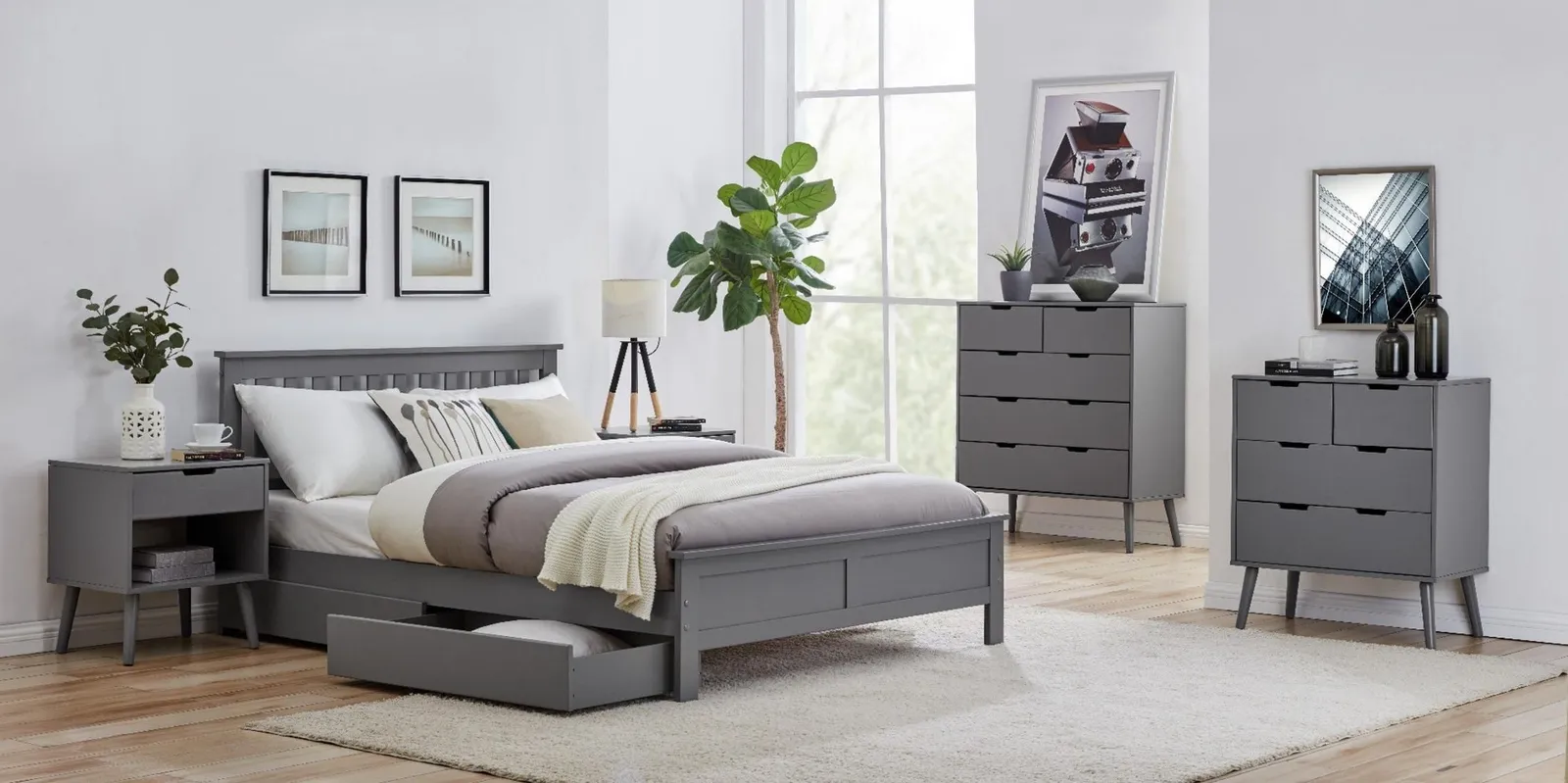 FurnitureboxUK Azure Modern Solid Pine Bed with 2 Drawers in Grey 5