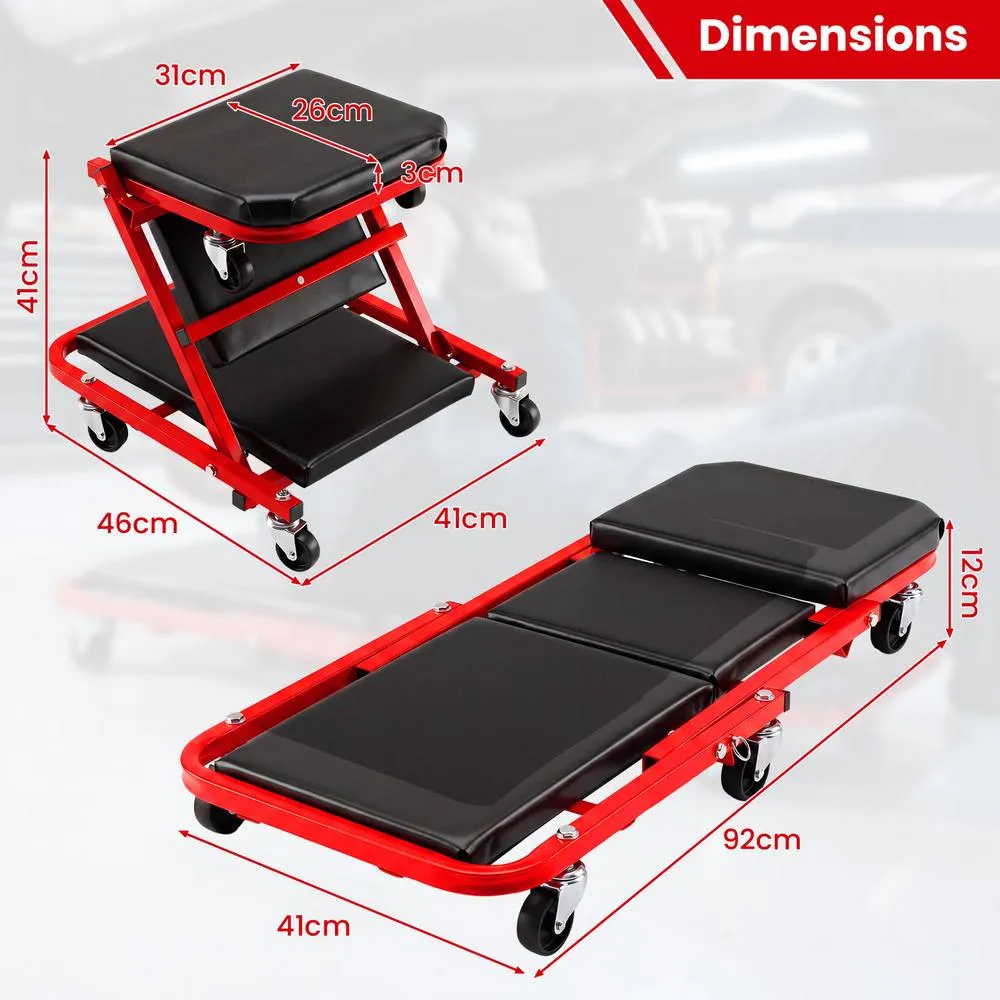 Costway 2-in-1 Rolling Folding Z Creeper Seat 36 Inch Roller Garage Chair in Red 2