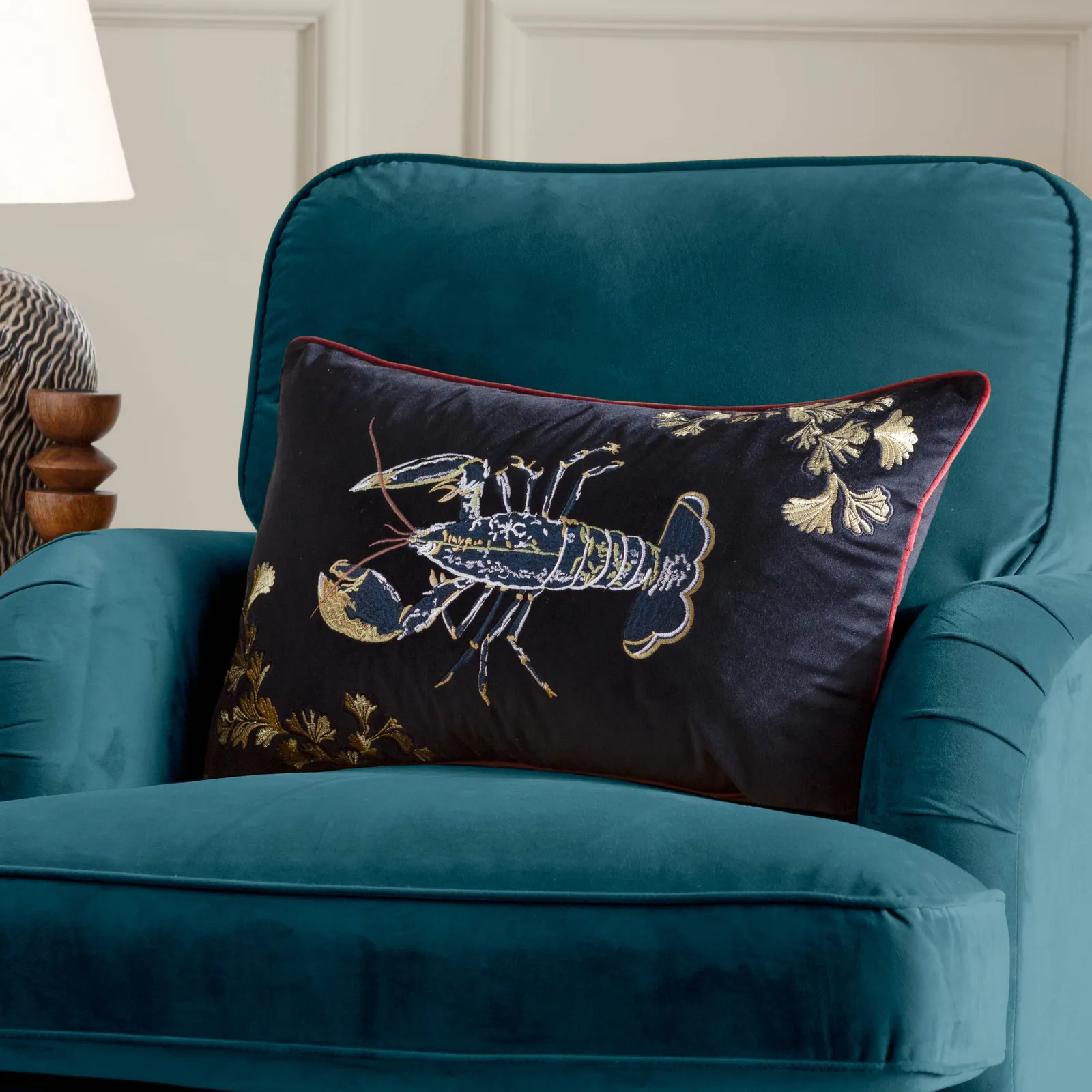 Paoletti Atlantica Embroidered Velvet Cushion in Black