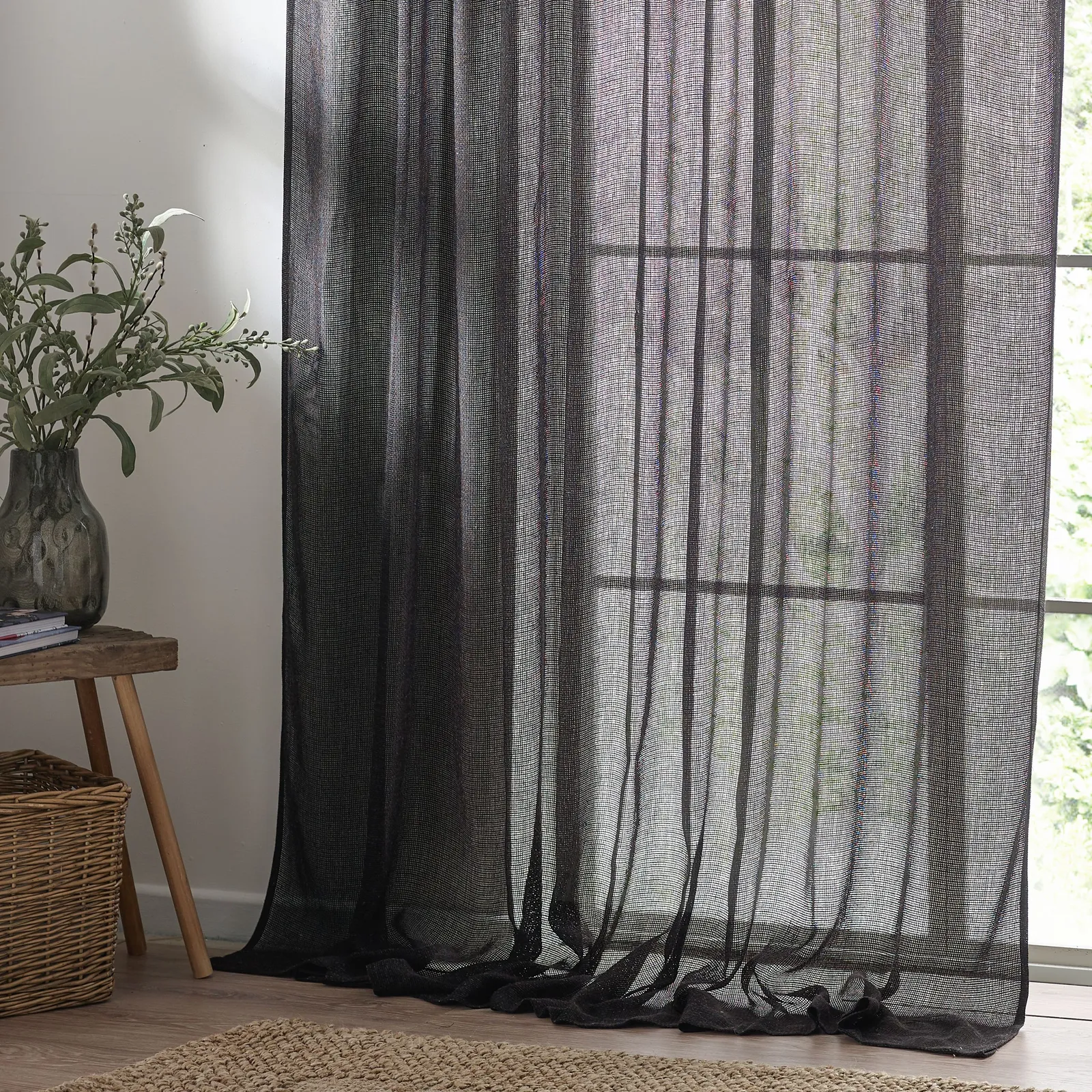Yard Nimbus Sheer Tie Top Curtain Panel in Black 3