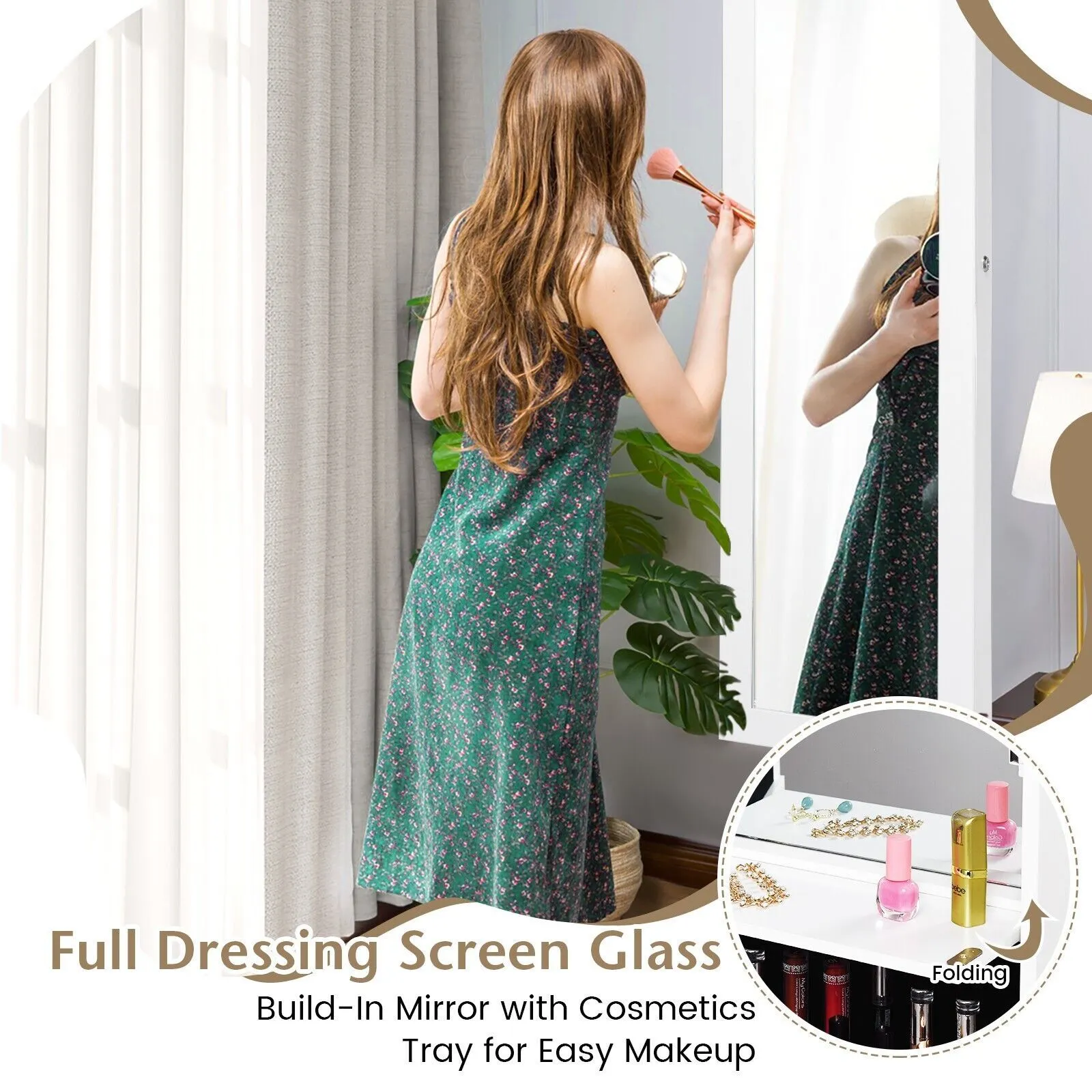Costway Wall mounted Jewelry Storage Cabinet Door Hanging Jewelry Armoire with Full Mirror in White 6