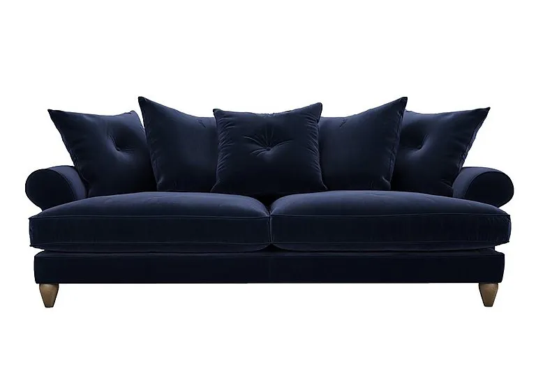 Bronwyn 4 Seater Fabric Scatter Back Fibre Fill Sofa With Washed Oak Feet - Midnight Indigo