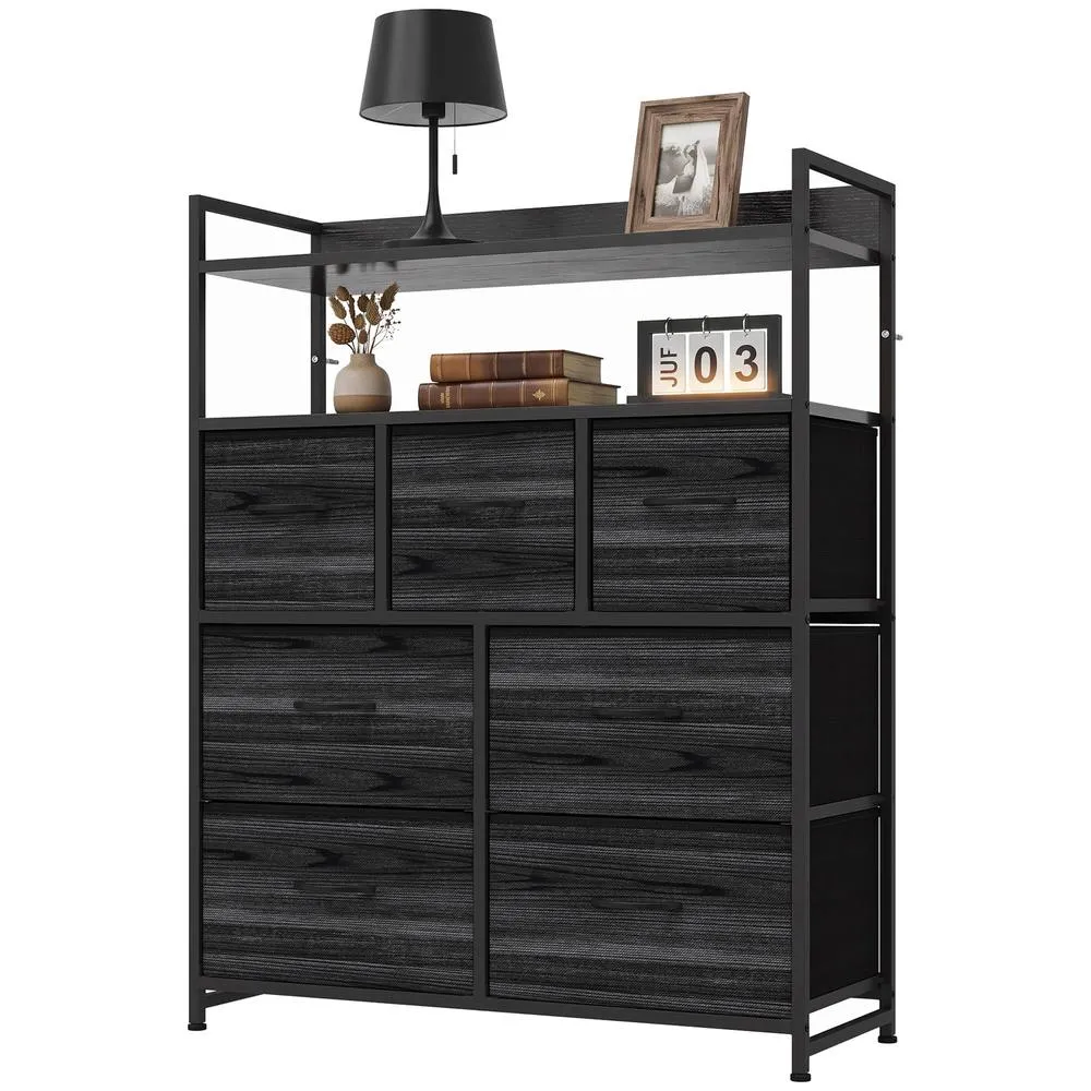 HOMCOM Chest of Drawers, Bedroom Fabric Dresser, Black Wood-Effect