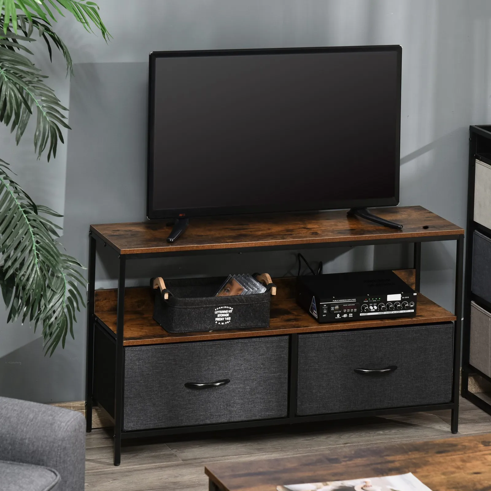 HOMCOM Cabinet, TV Console Unit W/ Foldable Linen Drawers, TV Stand for Living Room in Brown