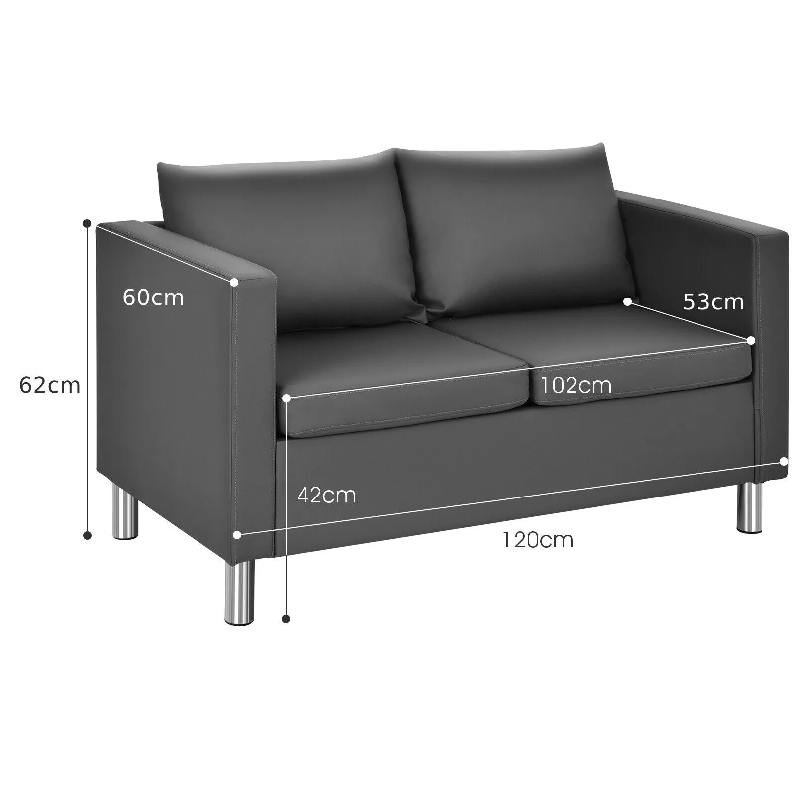 Costway Modern PU Leather Sofa Chair Loveseat Single Armchair Couch 2 Seater Home Office in Grey 5