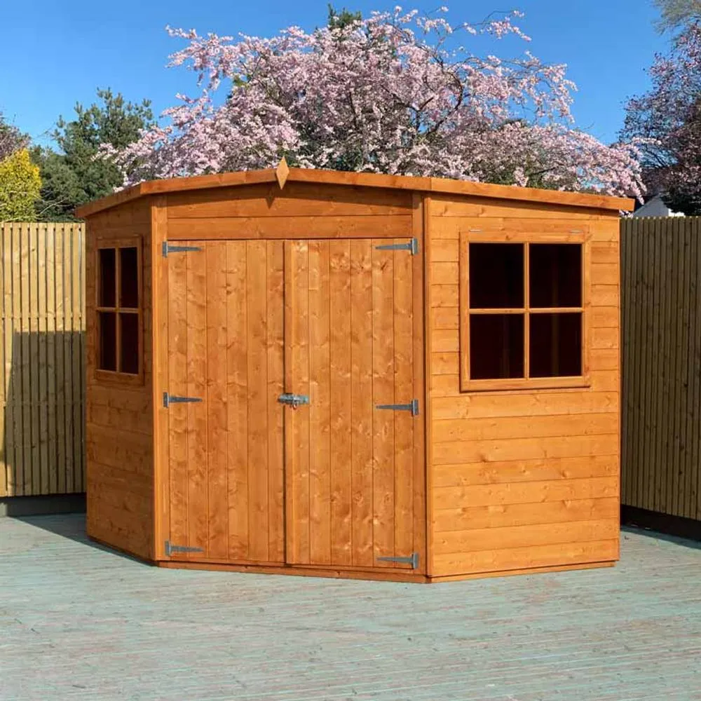 Shires Corner Shed Double Doors Tongue & Groove Garden Shed 8x8 ft in Brown 2