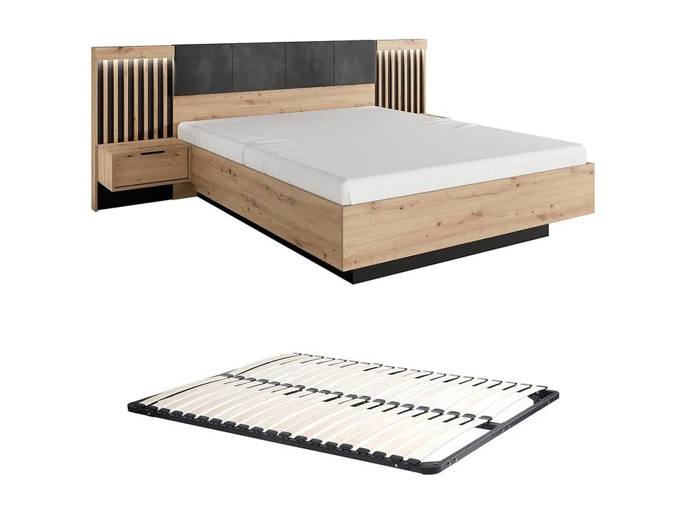 Vente-unique Bed With Bedside Tables 160 X 200 Cm - With Leds - Colours: Natural in Black 2
