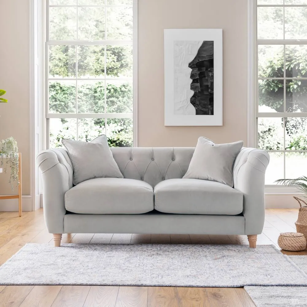 The Great Sofa Company Kensington 2-Seater Velvet Chesterfield Sofa in Silver 1