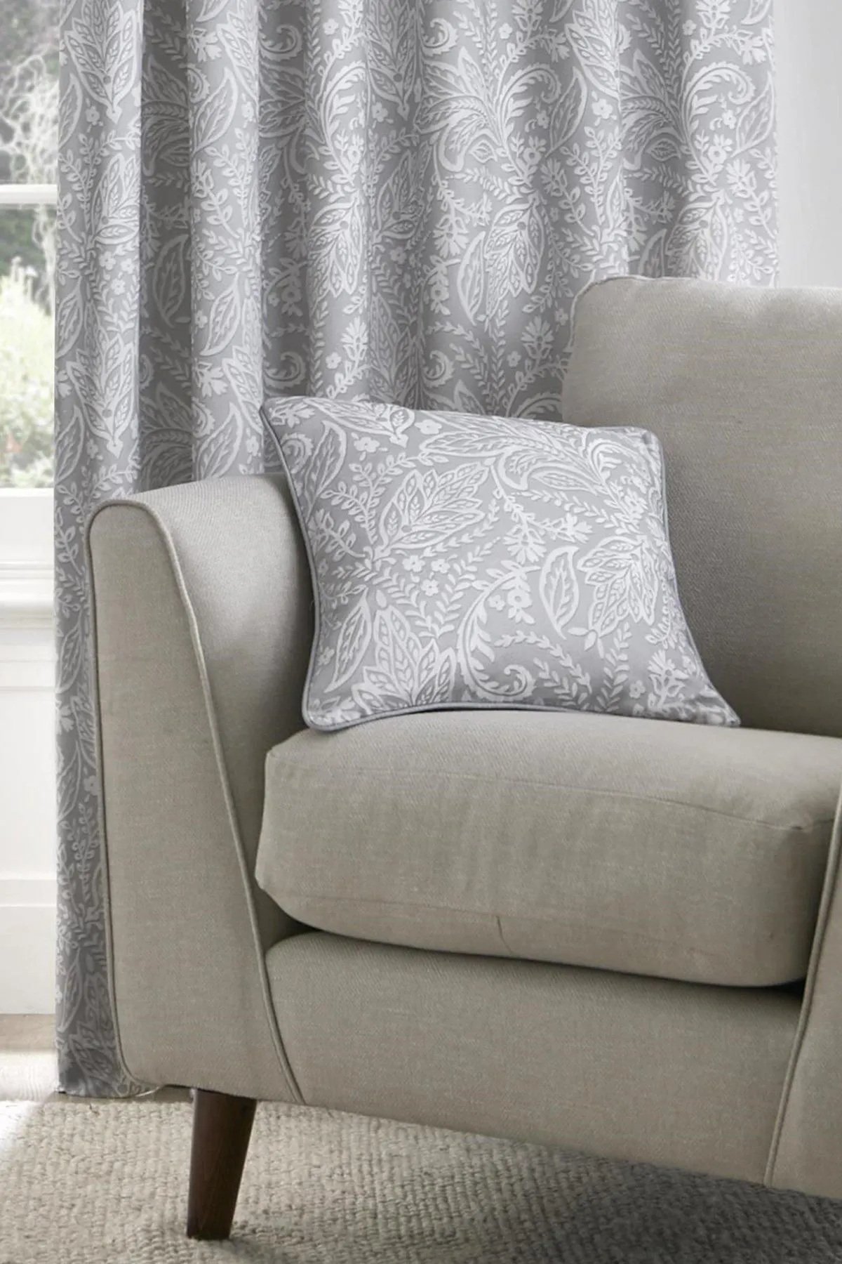 Dreams & Drapes 'Aveline' 100% Cotton Filled Cushion in Grey 1