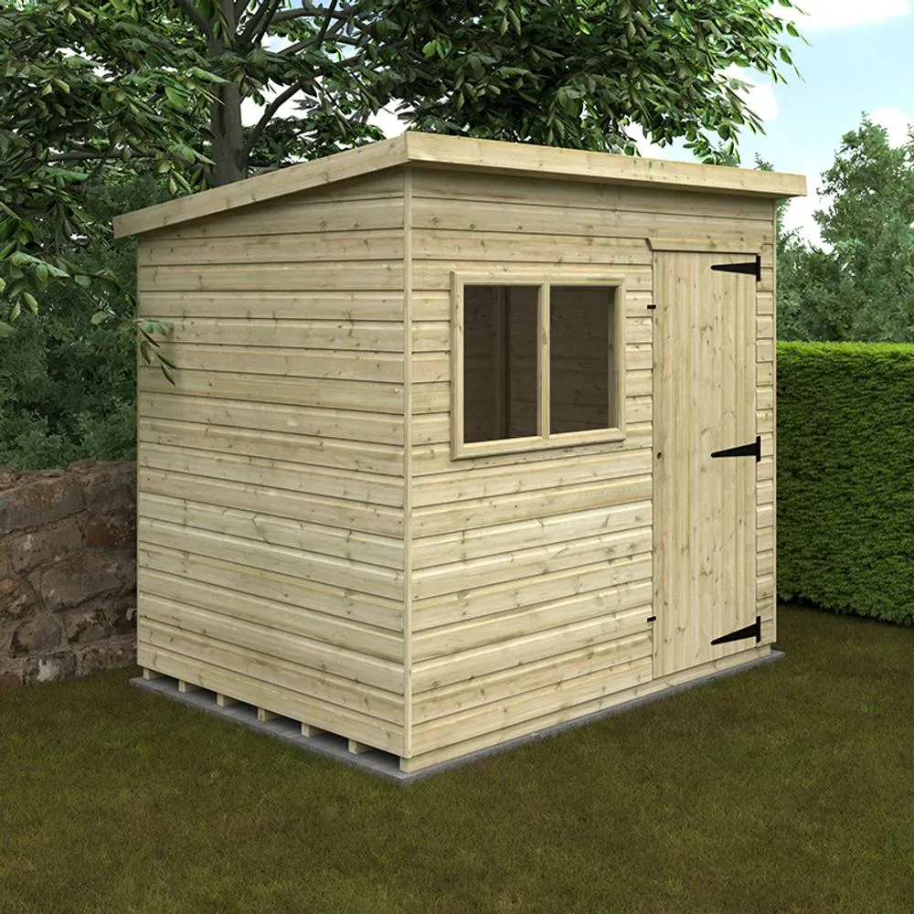 Buttercup Farm 8 x 6 Feet Tanalised Deluxe Pent 16mm Shed - Solid Wood/Softwood/Pine in Green 2