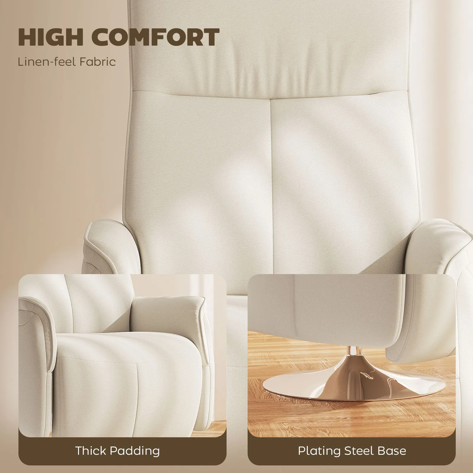 HOMCOM Massage Reclining Chair with Adjustable Backrest, Cream White 6
