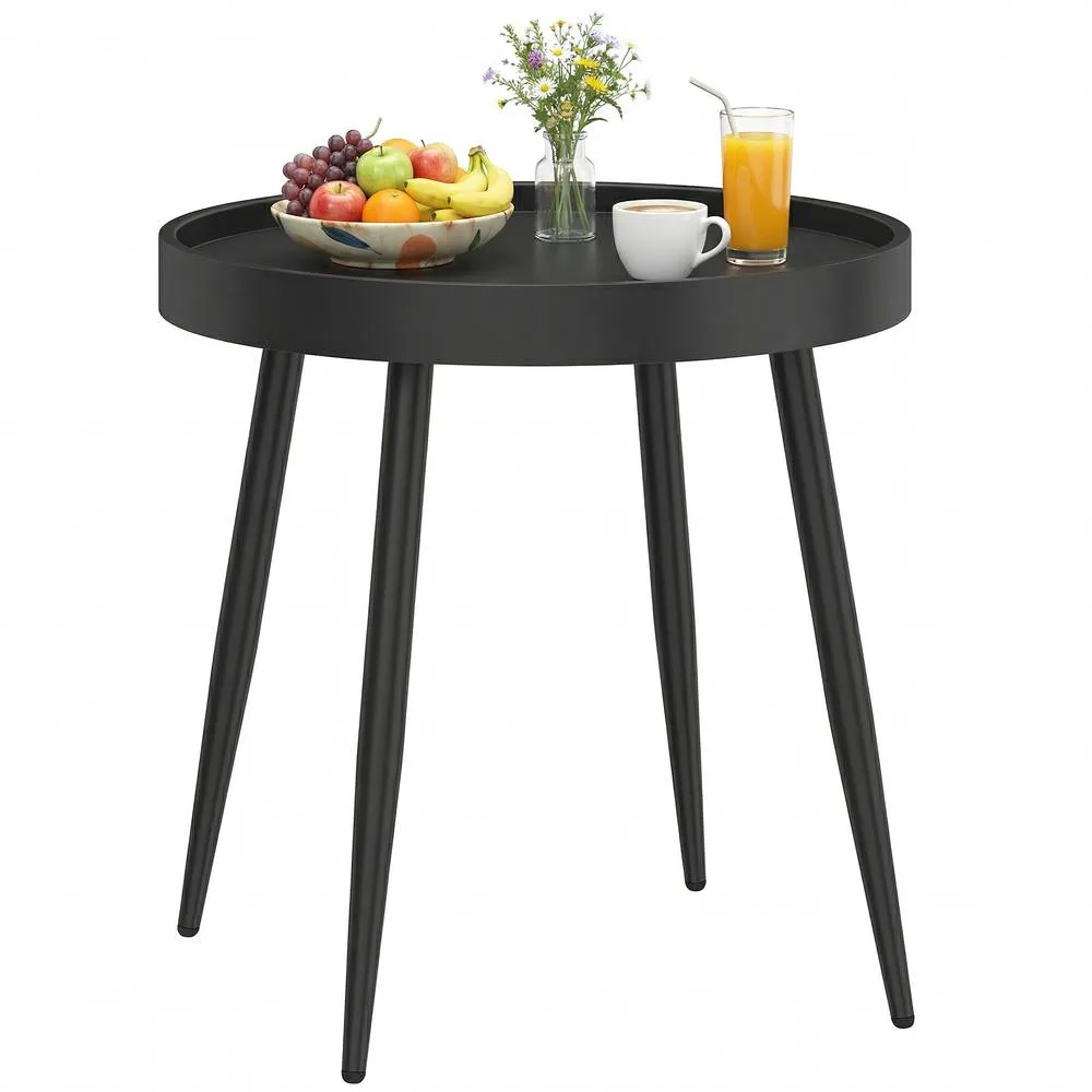 OUTSUNNY Round Garden Table, Outdoor Coffee Side Table with Plastic Top in Black 2